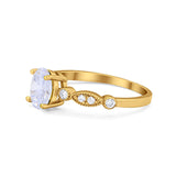 14K Yellow Gold Vintage Style Oval Bridal Wedding Engagement Ring Simulated CZ