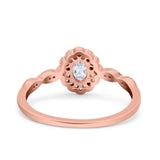 14K Rose Gold Halo Art Deco Oval Bridal Simulated CZ Wedding Engagement Ring Size-7