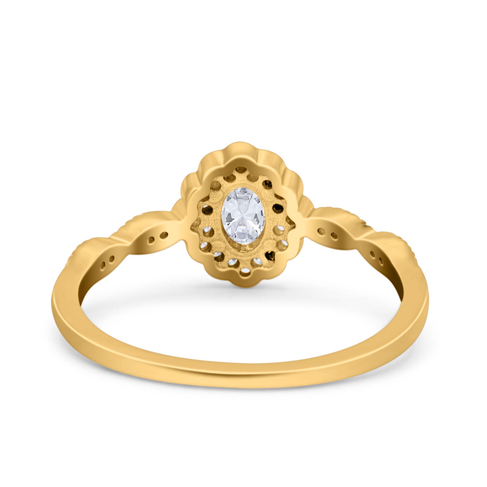 14K Yellow Gold Halo Art Deco Oval Bridal Simulated CZ Wedding Engagement Ring Size-7