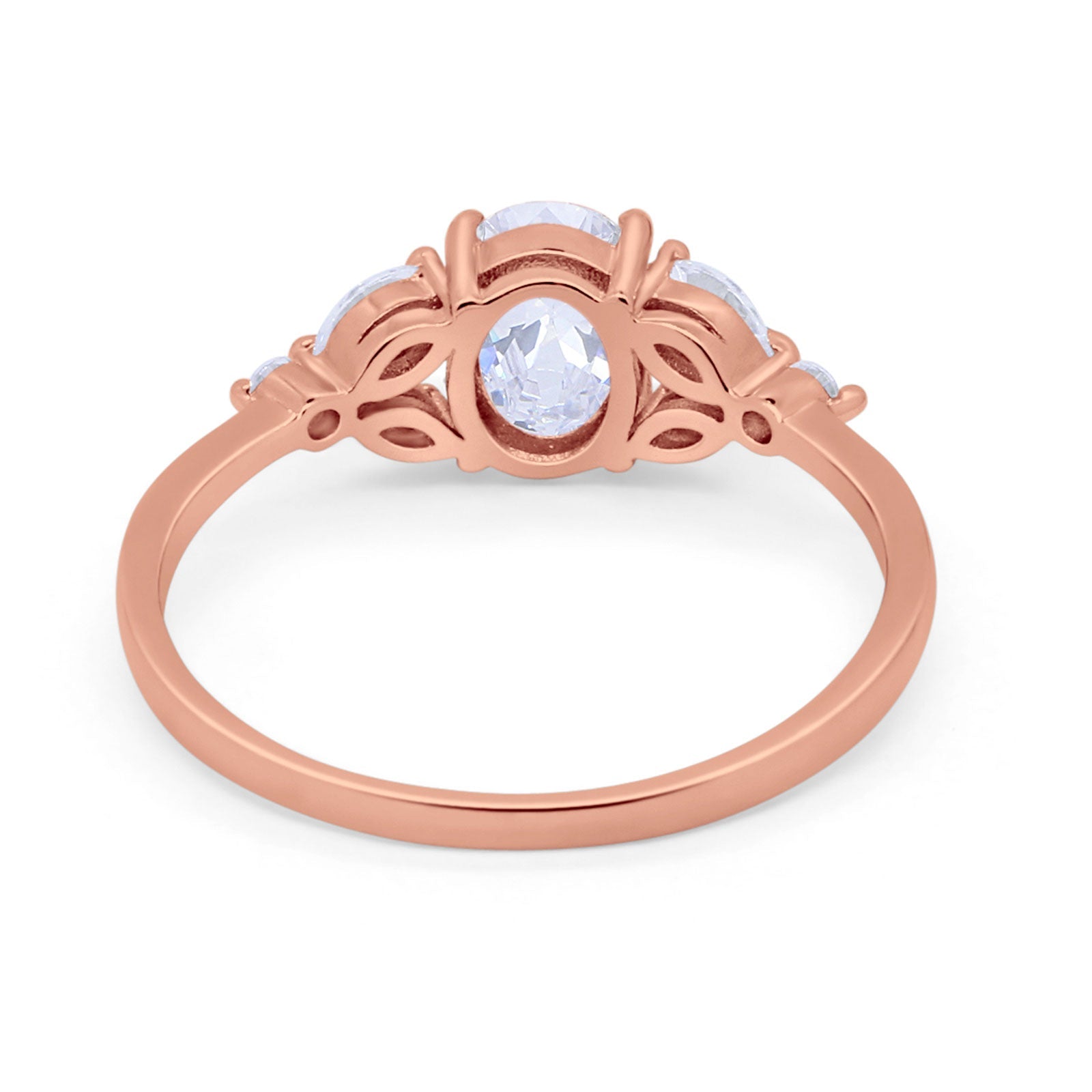14K Rose Gold Oval Art Deco Engagement Ring Marquise Simulated CZ Size-7