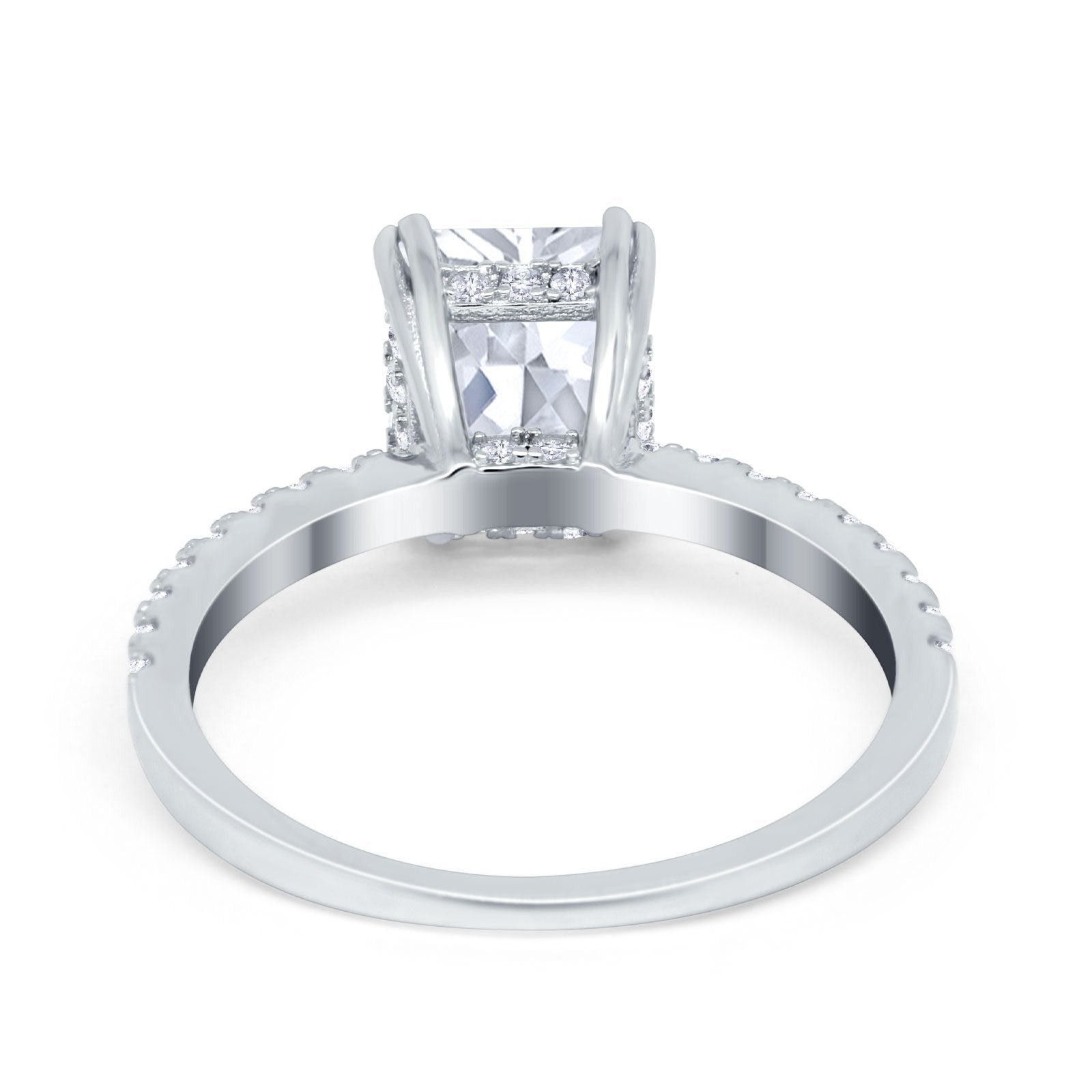 14K White Gold Art Deco Radiant Cut Engagement Ring Simulated Cubic Zirconia Size-7