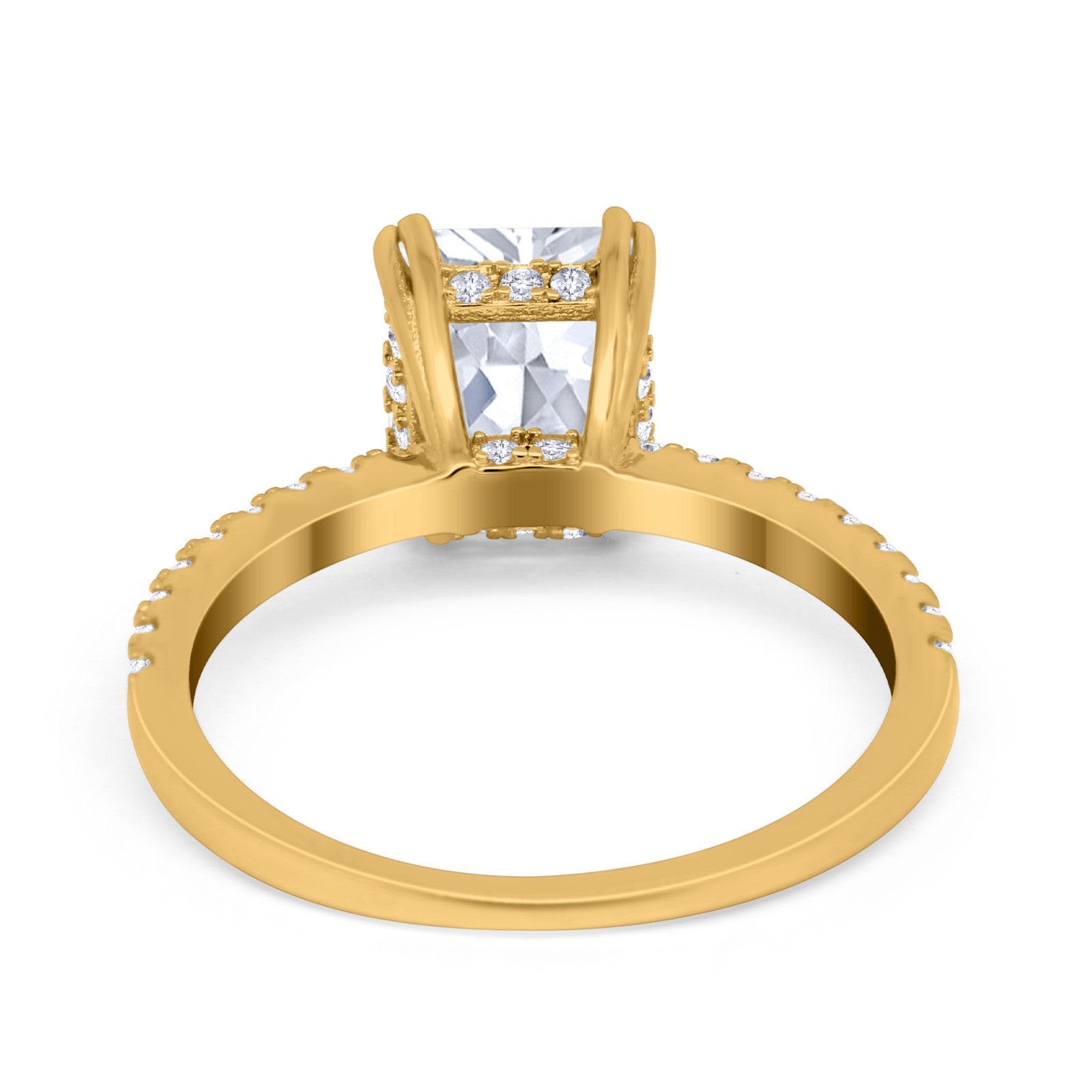 14K Yellow Gold Art Deco Radiant Cut Engagement Ring Simulated Cubic Zirconia