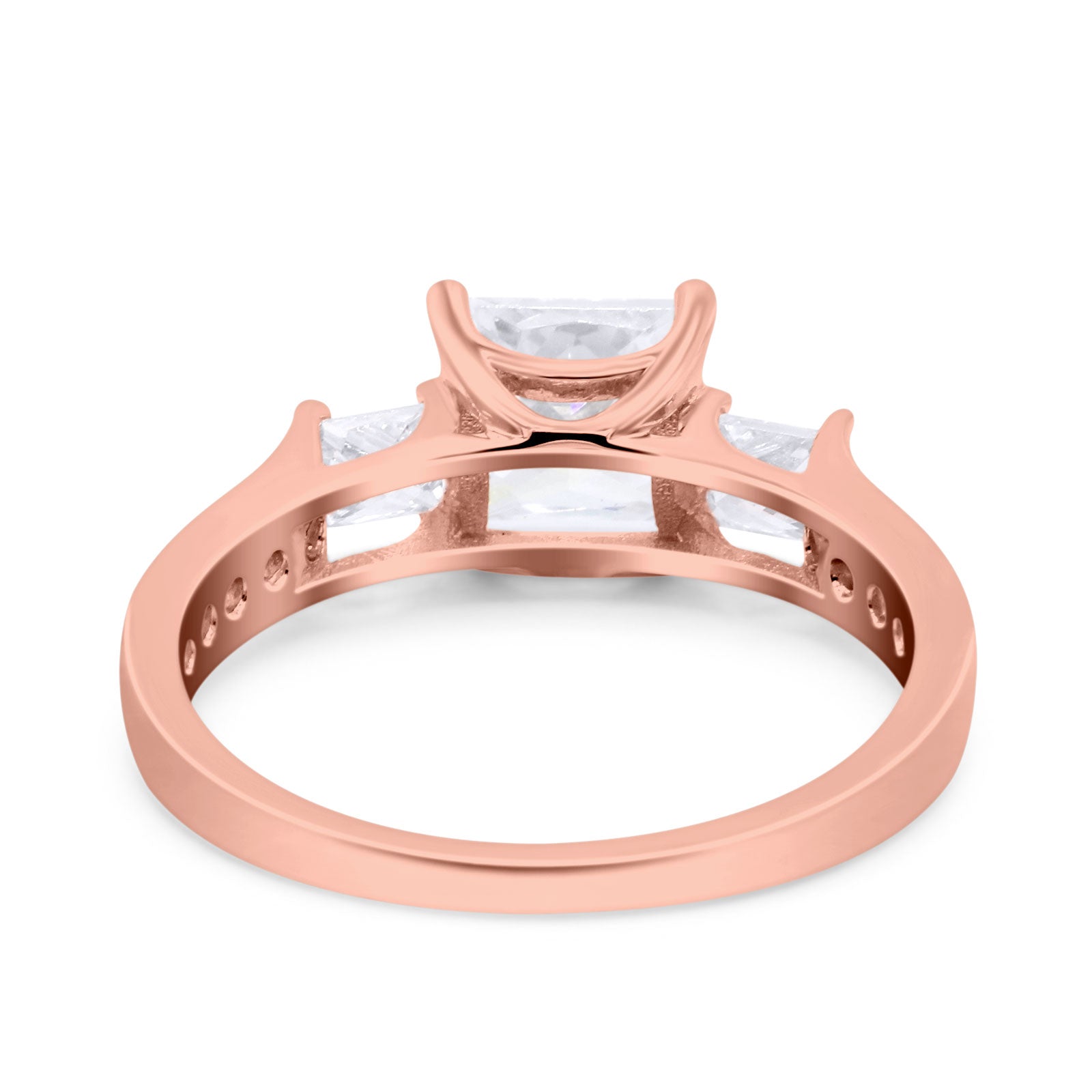 14K Rose Gold Princess Cut Art Deco Bridal Simulated CZ Wedding Engagement Ring Size 7