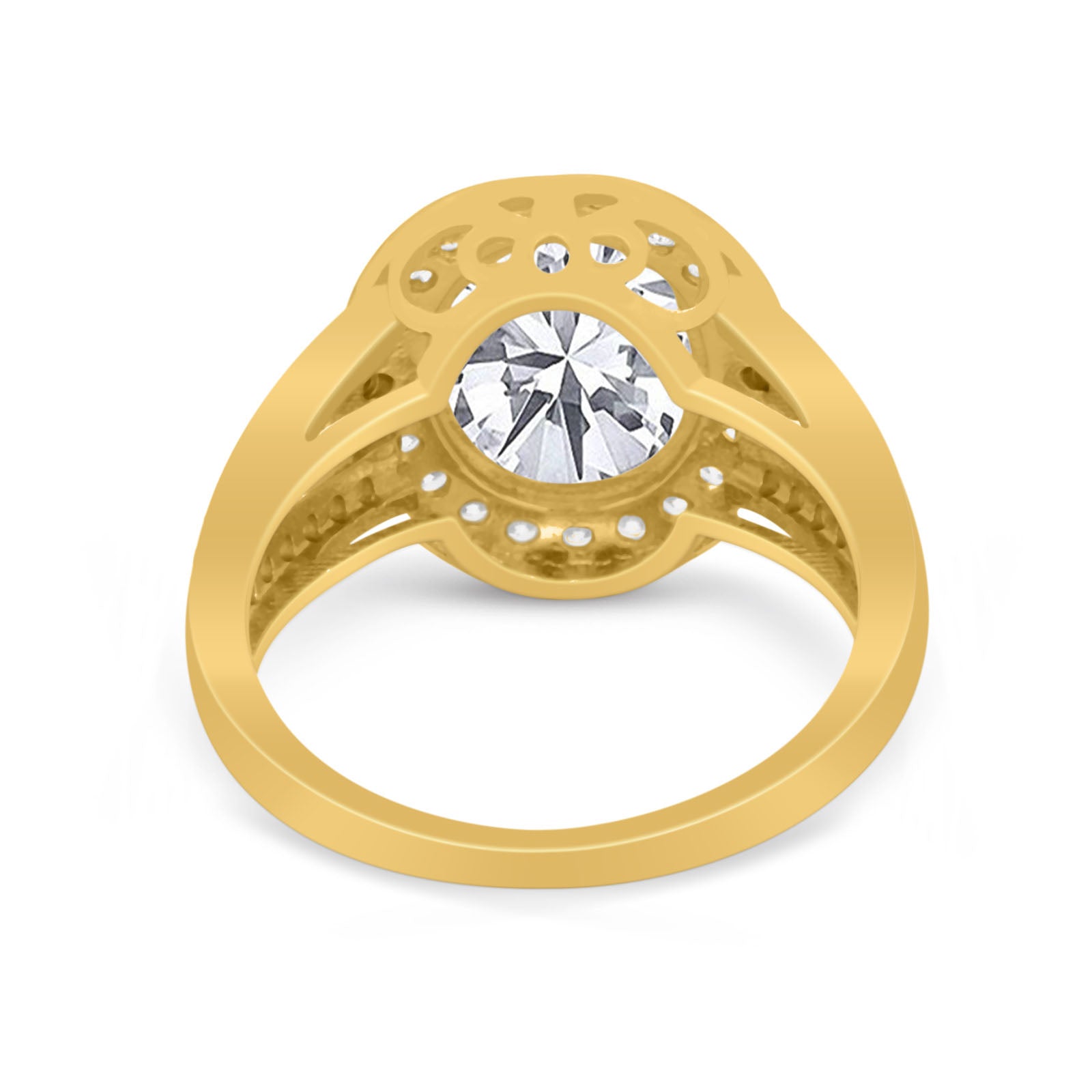 14K Yellow Gold Oval Art Deco Split Shank Bridal Wedding Engagement Ring Simulated CZ Size-7
