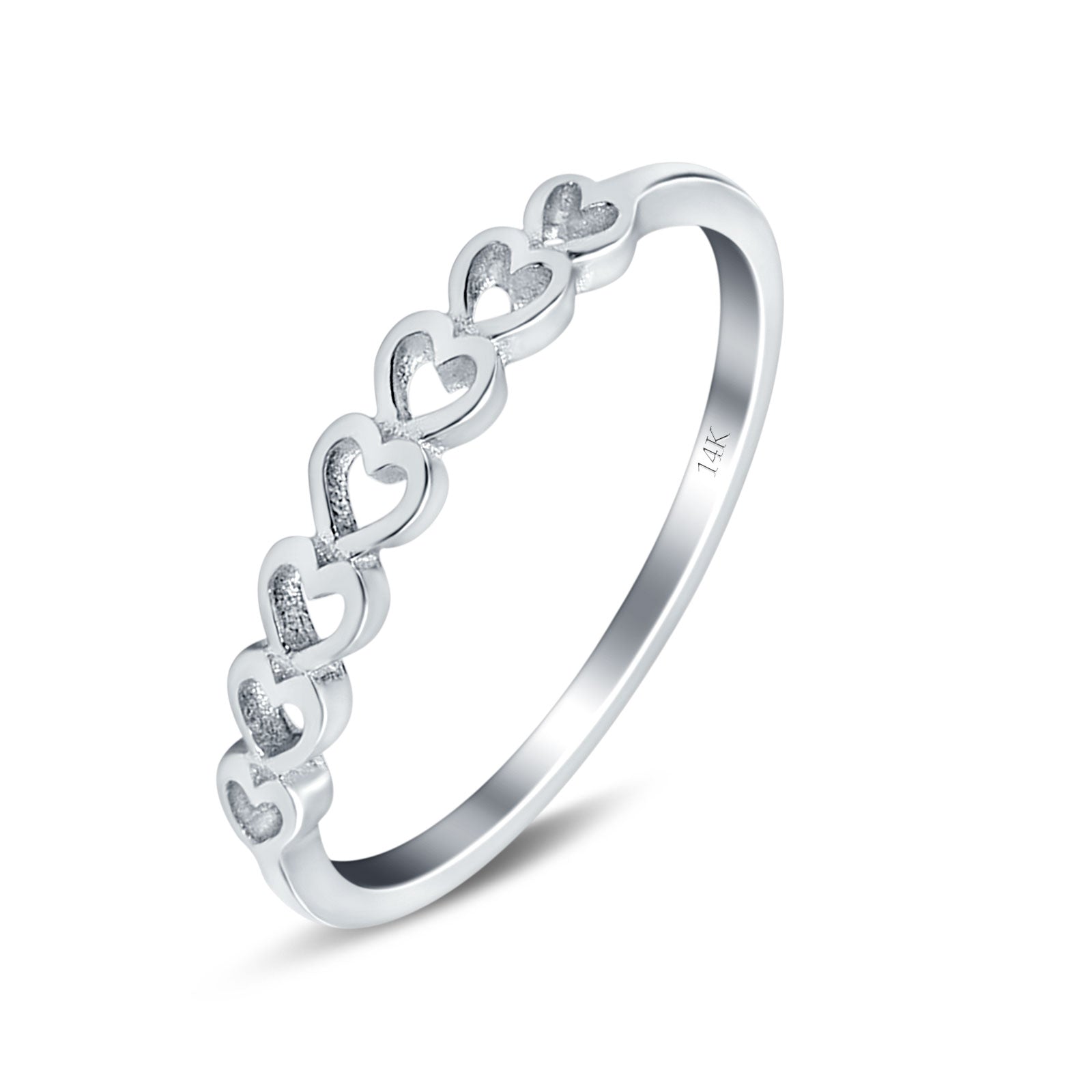 14K White Gold Hearts Band Simple Wedding Engagement Ring (3mm)