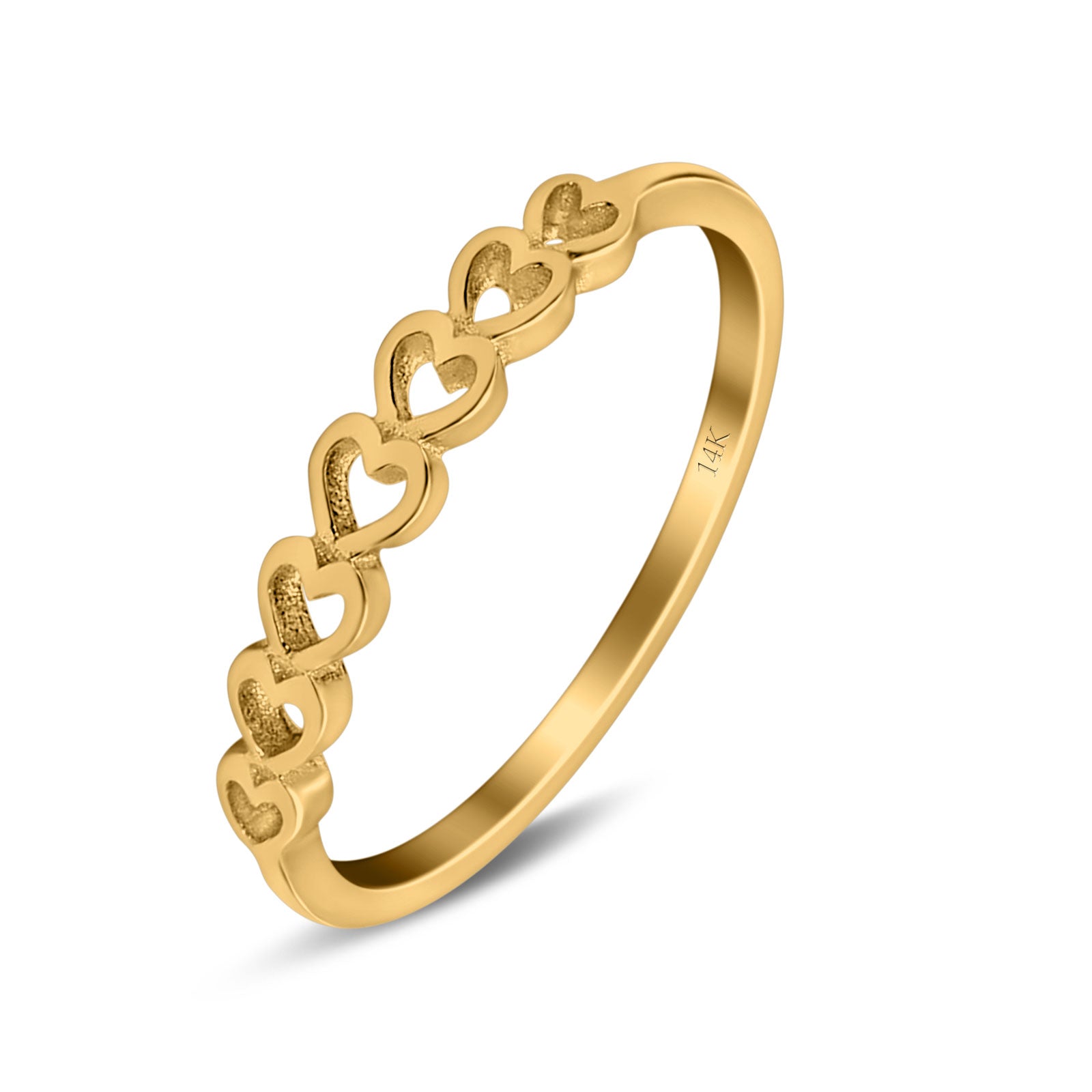 14K Yellow Gold Hearts Band Simple Wedding Engagement Ring (3mm)