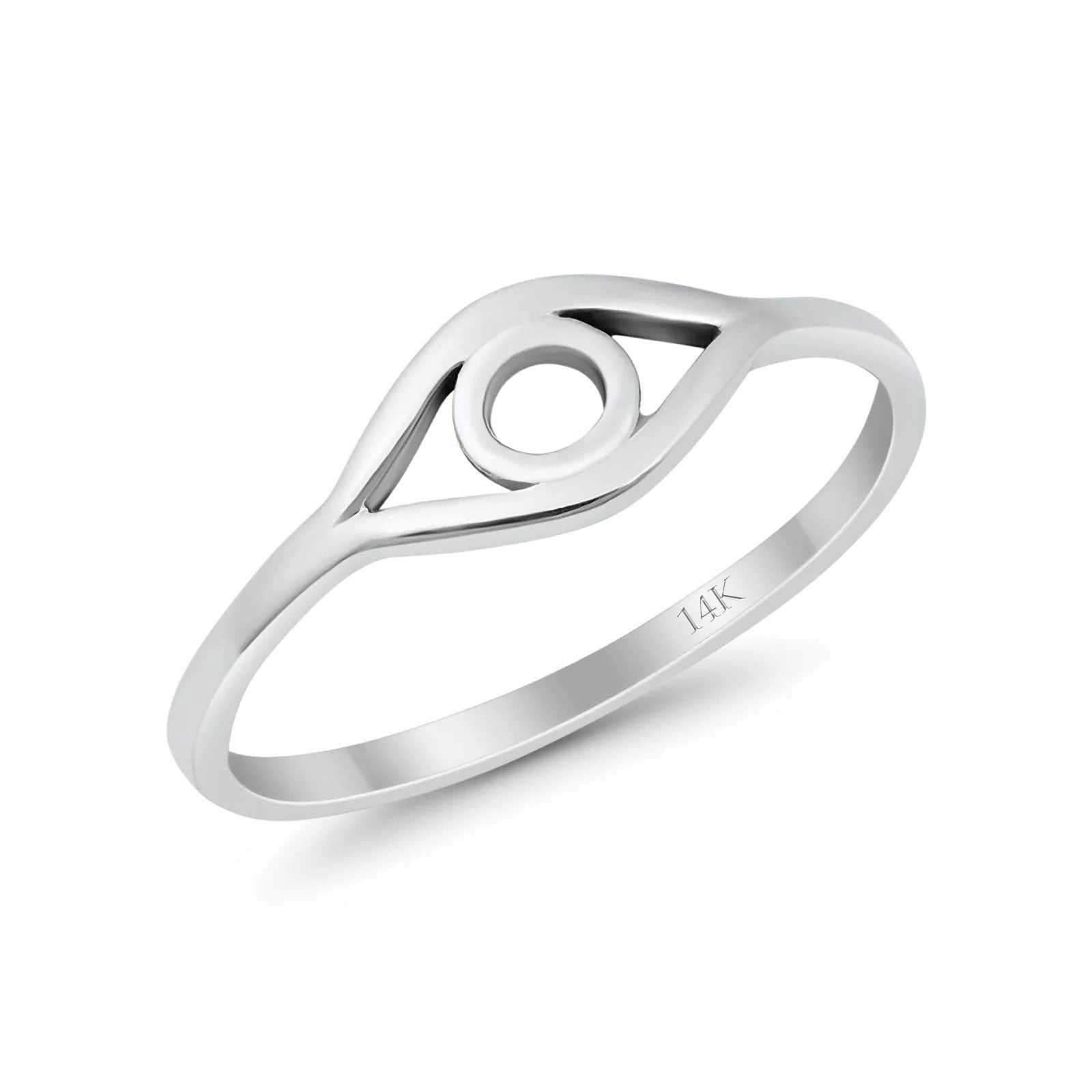 14K White Gold Evil Eye Simple Wedding Engagement Ring (6mm)