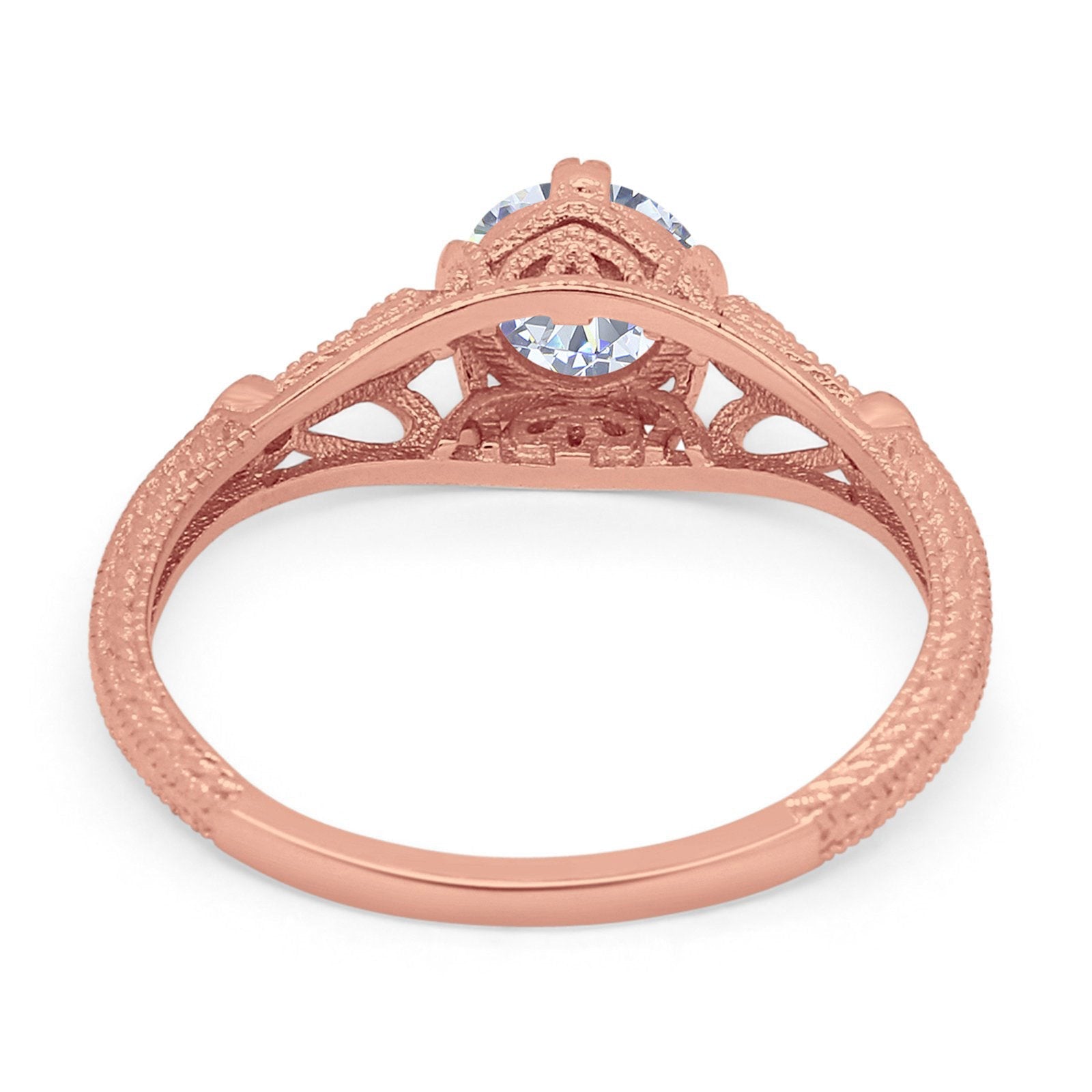 14K Rose Gold Round Vintage Design Solitaire Bridal Simulated CZ Wedding Engagement Ring Size-7