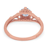 14K Rose Gold Round Vintage Design Solitaire Bridal Simulated CZ Wedding Engagement Ring Size-7