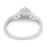 14K White Gold Round Vintage Design Solitaire Bridal Simulated CZ Wedding Engagement Ring Size-7