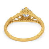14K Yellow Gold Round Vintage Design Solitaire Bridal Simulated CZ Wedding Engagement Ring Size-7
