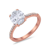 14K Rose Gold Halo Oval Split Shank Wedding Ring Simulated Cubic Zirconia Size-7