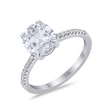 14K White Gold Halo Oval Split Shank Wedding Ring Simulated Cubic Zirconia Size-7