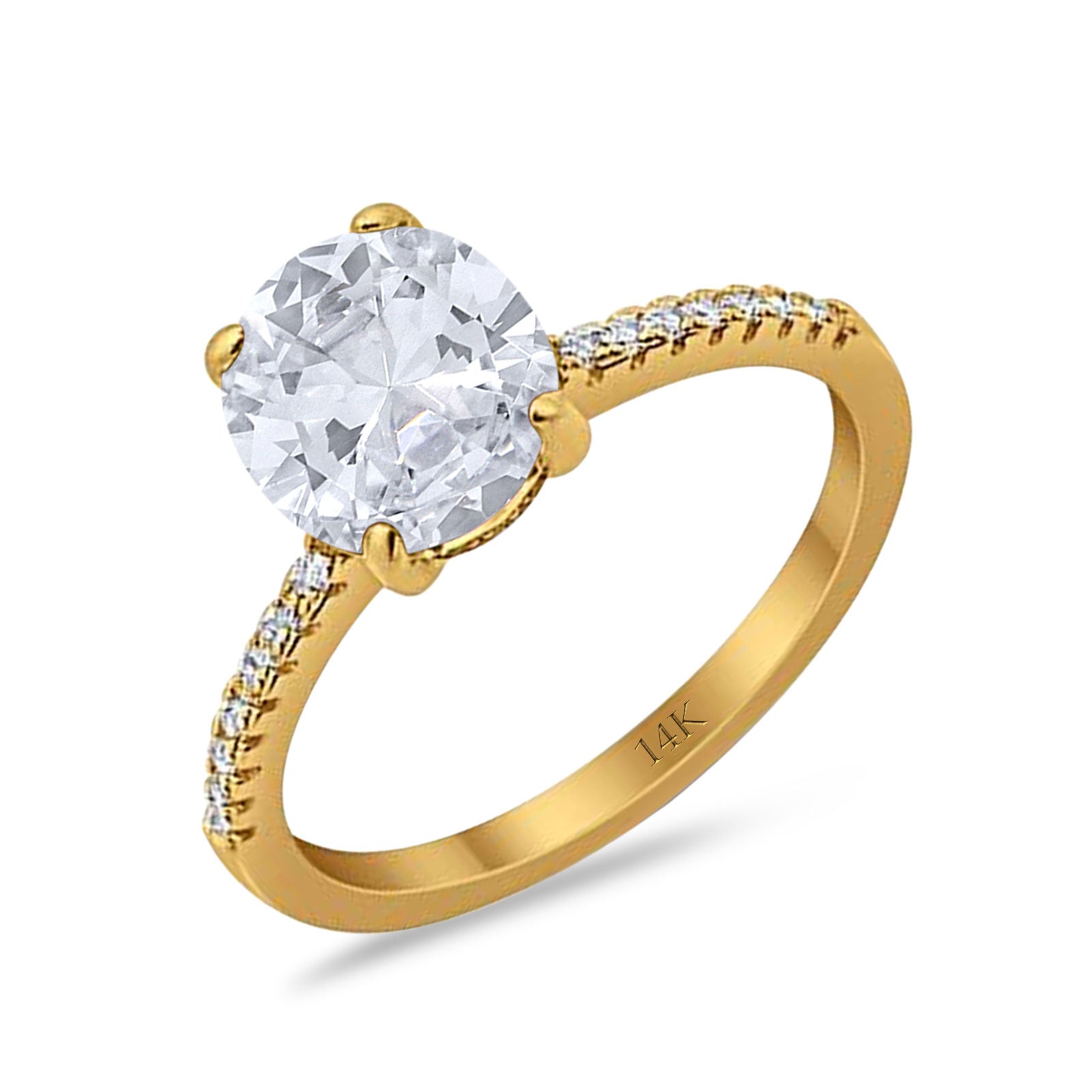 14K Yellow Gold Halo Oval Split Shank Wedding Ring Simulated Cubic Zirconia Size-7