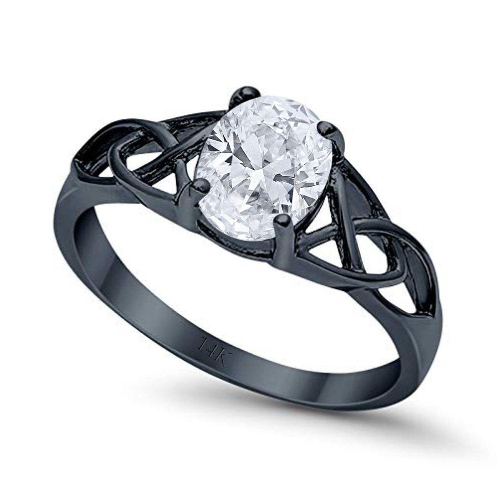 14K Black Gold Accent Solitaire Oval Bridal Wedding Engagement Ring Simulated CZ Size-7