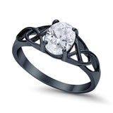 14K Black Gold Accent Solitaire Oval Bridal Wedding Engagement Ring Simulated CZ Size-7