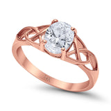 14K Rose Gold Accent Solitaire Oval Bridal Wedding Engagement Ring Simulated CZ Size-7