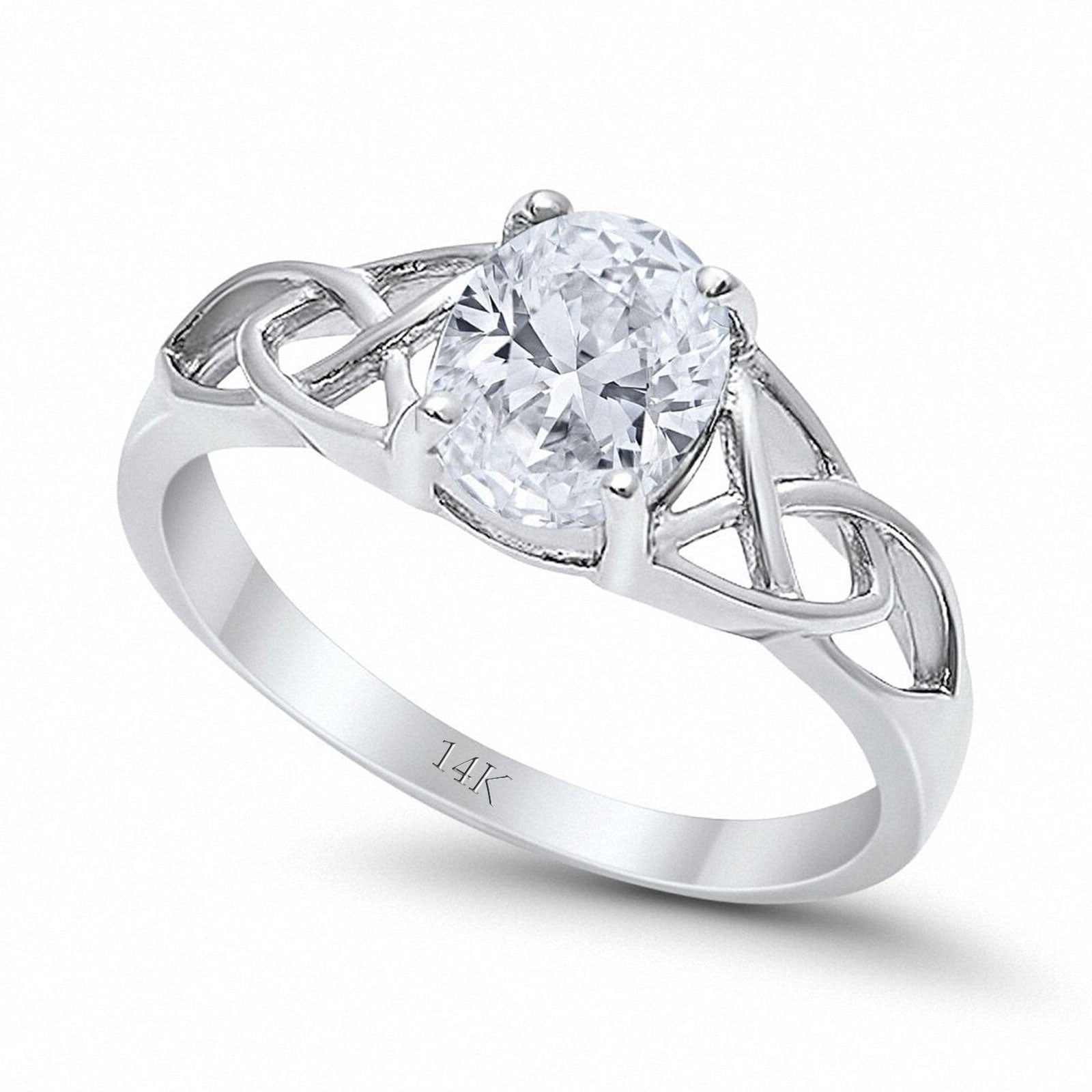 14K White Gold Accent Solitaire Oval Bridal Wedding Engagement Ring Simulated CZ Size-7
