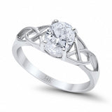 14K White Gold Accent Solitaire Oval Bridal Wedding Engagement Ring Simulated CZ Size-7
