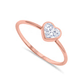 14K Rose Gold Solitaire Heart Promise Ring Bridal Simulated CZ Wedding Engagement Ring Size 7