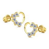 Solid 14K Yellow Gold Heart Stud Earrings Simulated Cubic Zirconia with Screw Back
