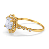 14K Yellow Gold Art Deco Wedding Ring Cushion Cut Simulated Cubic Zirconia