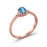 14K Rose Gold 0.87ct Art Deco Oval 7mmx5mm G SI Natural Blue Topaz Diamond Engagement Wedding Ring Size 6.5