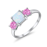 3 Stone Fashion Ring Princess Cut Lab Created White Opal 925 Sterling Silver
