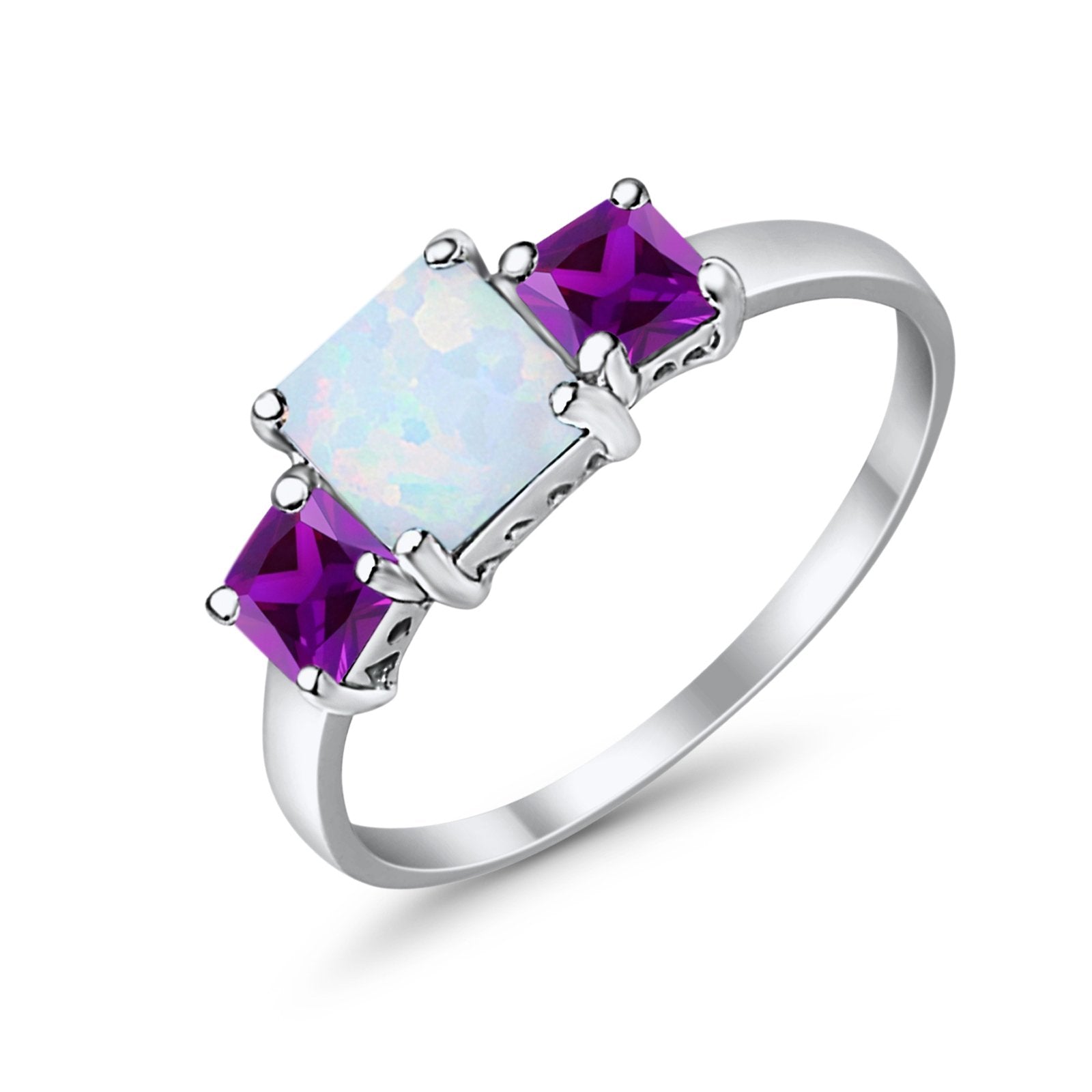 Halo Art Deco Wedding Ring Round Lab Created White Opal 925 Sterling Silver