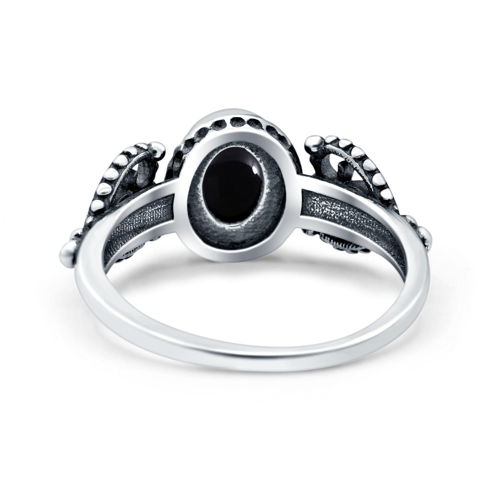 Petite Dainty Oval Solitaire Promise Ring Band Simulated Black Onyx Oxidized Braided 925 Sterling Silver