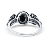 Petite Dainty Oval Solitaire Promise Ring Band Simulated Black Onyx Oxidized Braided 925 Sterling Silver