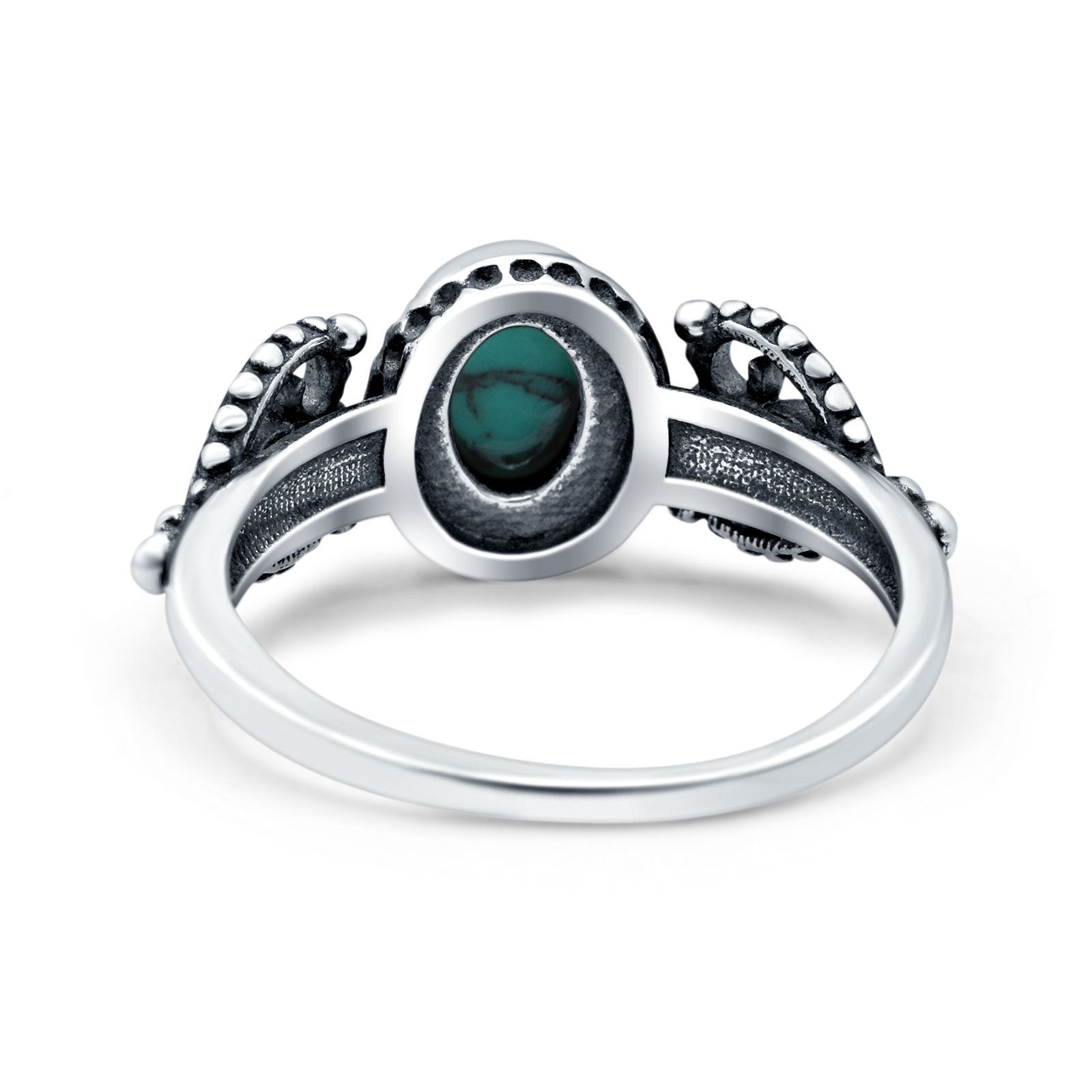 Petite Dainty Oval Solitaire Promise Ring Band Simulated Turquoise Oxidized Braided 925 Sterling Silver