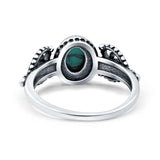 Petite Dainty Oval Solitaire Promise Ring Band Simulated Turquoise Oxidized Braided 925 Sterling Silver