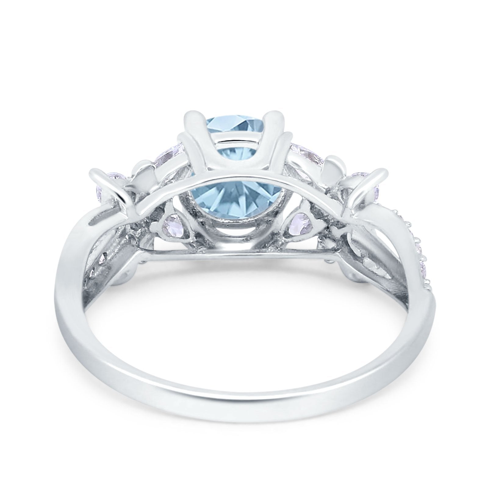 Art Deco Wedding Bridal Ring Round Simulated Aquamarine CZ 925 Sterling Silver