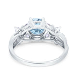 Art Deco Wedding Bridal Ring Round Simulated Aquamarine CZ 925 Sterling Silver