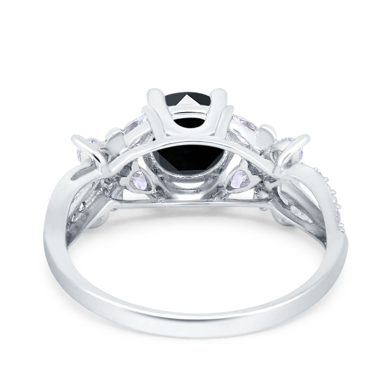 Art Deco Wedding Bridal Ring Round Simulated Black CZ 925 Sterling Silver