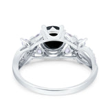 Art Deco Wedding Bridal Ring Round Simulated Black CZ 925 Sterling Silver