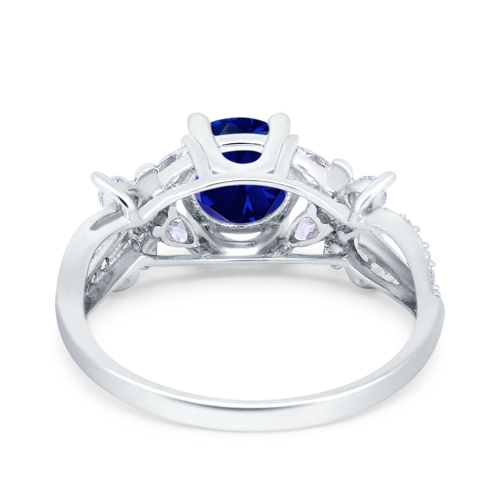 Art Deco Wedding Bridal Ring Round Simulated Blue Sapphire CZ 925 Sterling Silver