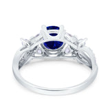 Art Deco Wedding Bridal Ring Round Simulated Blue Sapphire CZ 925 Sterling Silver
