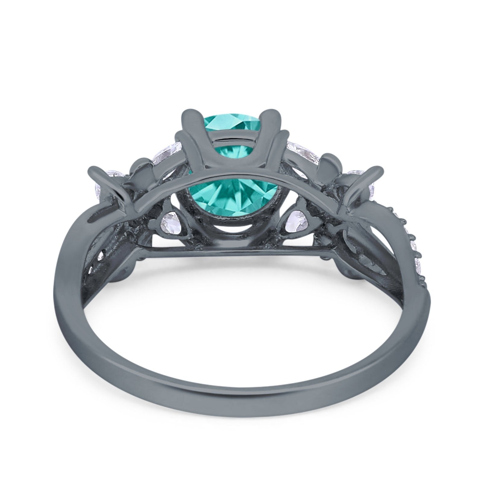 Art Deco Wedding Bridal Ring Round Black Tone, Simulated Paraiba Tourmaline CZ 925 Sterling Silver
