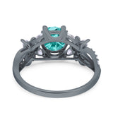 Art Deco Wedding Bridal Ring Round Black Tone, Simulated Paraiba Tourmaline CZ 925 Sterling Silver