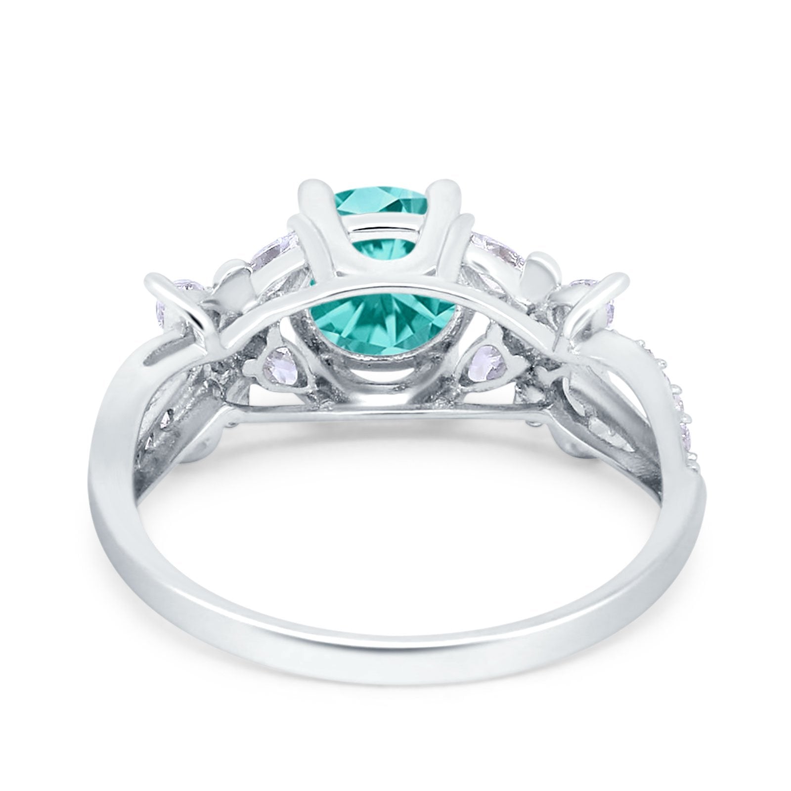 Art Deco Wedding Bridal Ring Round Simulated Paraiba Tourmaline CZ 925 Sterling Silver
