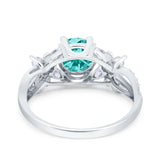 Art Deco Wedding Bridal Ring Round Simulated Paraiba Tourmaline CZ 925 Sterling Silver