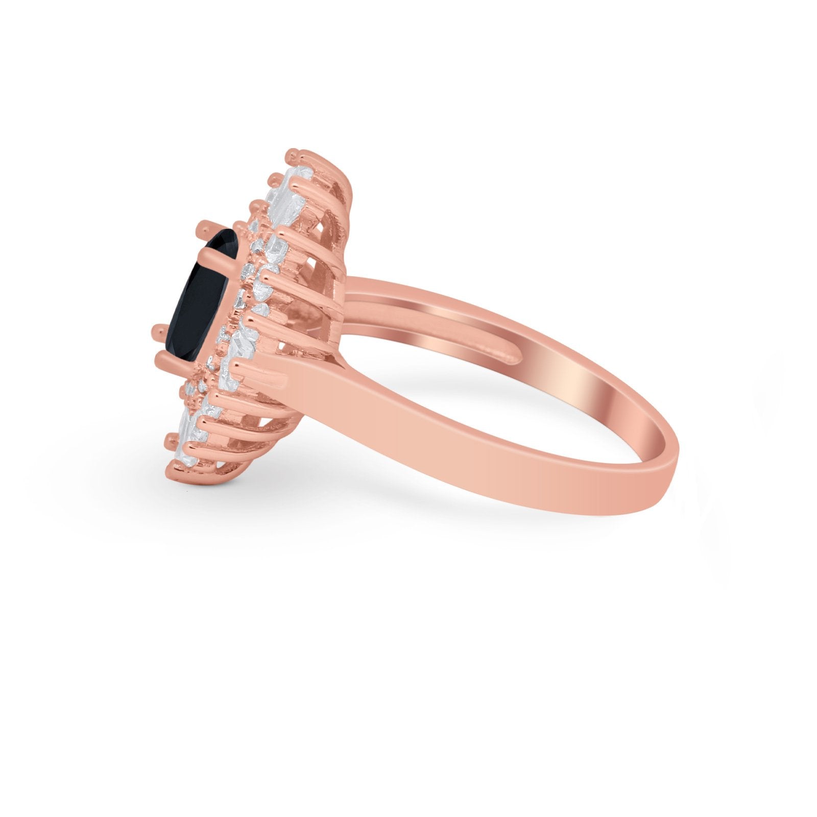 Vintage Oval Halo Wedding Ring Rose Tone, Simulated Black CZ 925 Sterling Silver