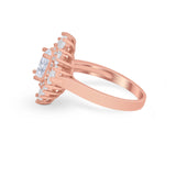 Art Deco Vintage Oval Halo Wedding Ring Rose Tone, Simulated Cubic Zirconia 925 Sterling Silver