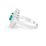 Art Deco Vintage Oval Halo Wedding Ring Simulated Paraiba Tourmaline CZ 925 Sterling Silver