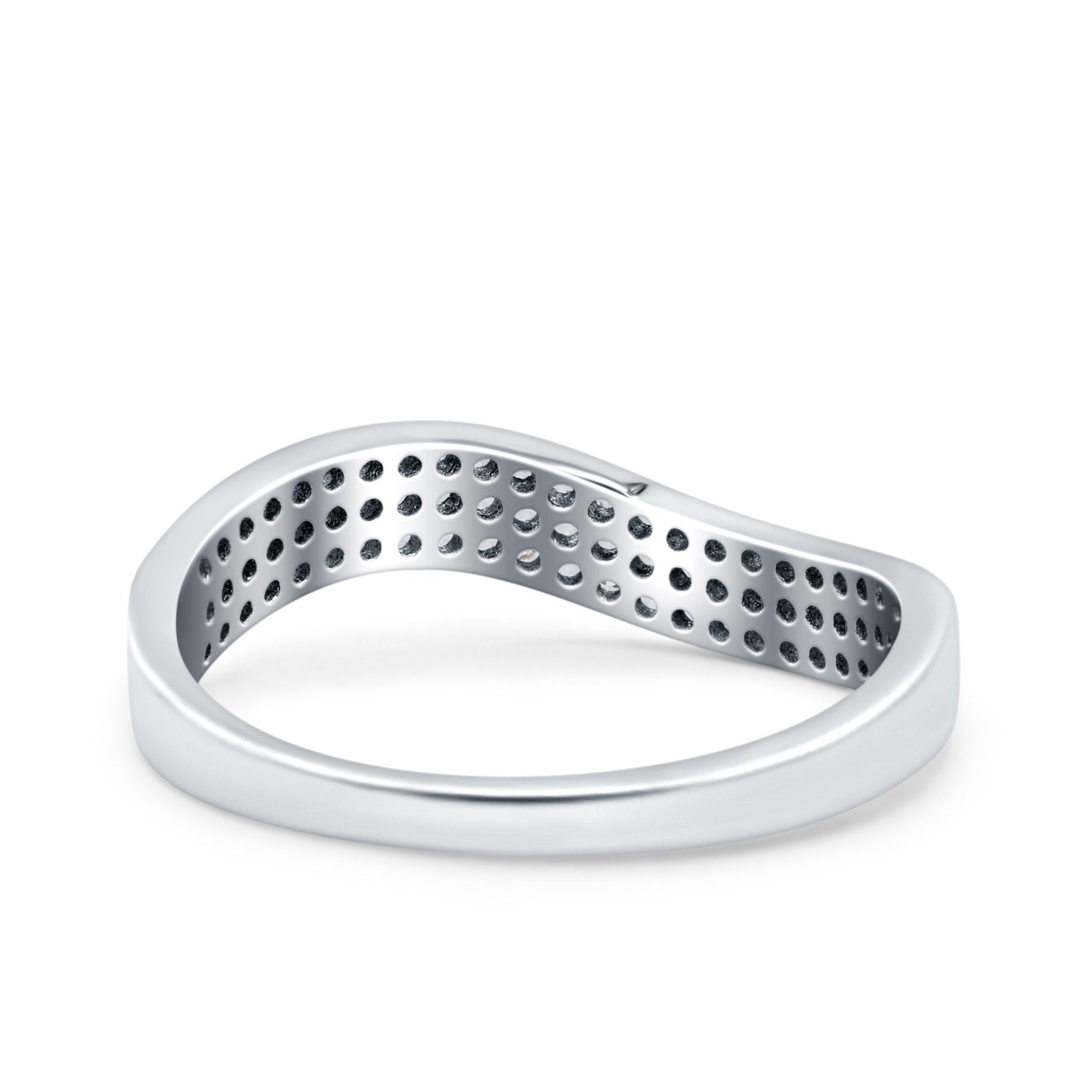 Half Eternity Wedding Band Round Curved Thumb Ring Pave Simulated CZ 925 Sterling Silver (7mm)
