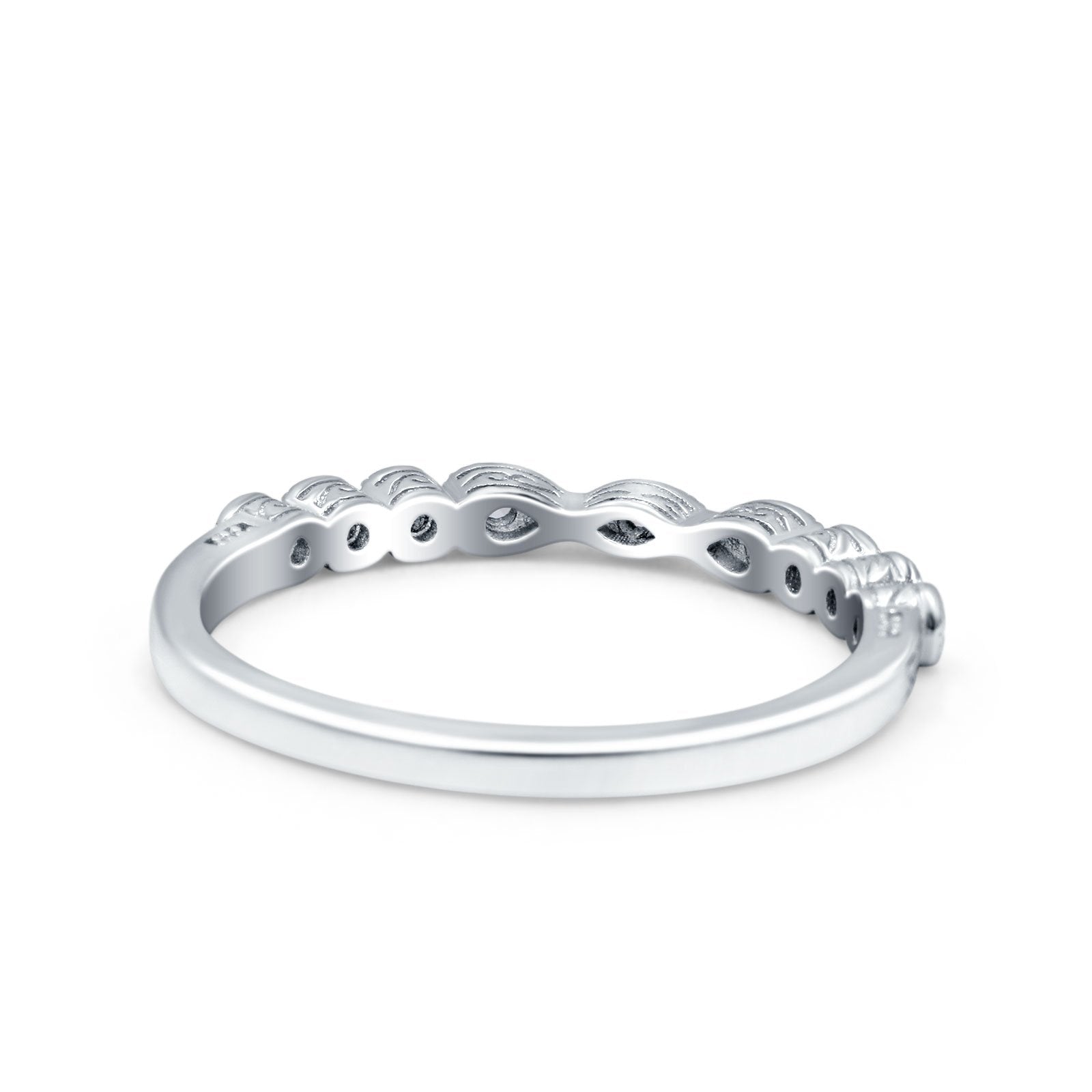 Half Eternity Ring Wedding Band Marquise Round Pave Simulated CZ 925 Sterling Silver (2mm)