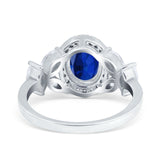 Oval Art Deco Engagement Ring Simulated Blue Sapphire CZ 925 Sterling Silver