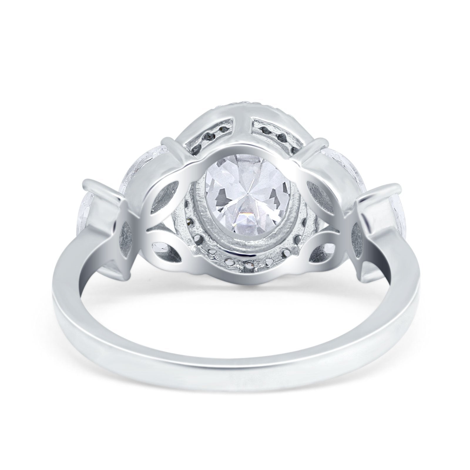 Oval Art Deco Engagement Ring Simulated Cubic Zirconia 925 Sterling Silver